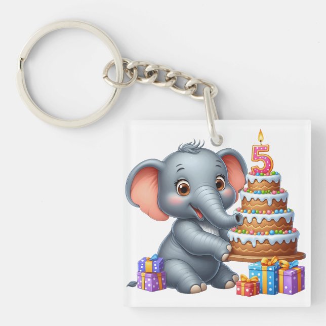 Llavero Cumpleaños 5 de elefante lindo (Frente)