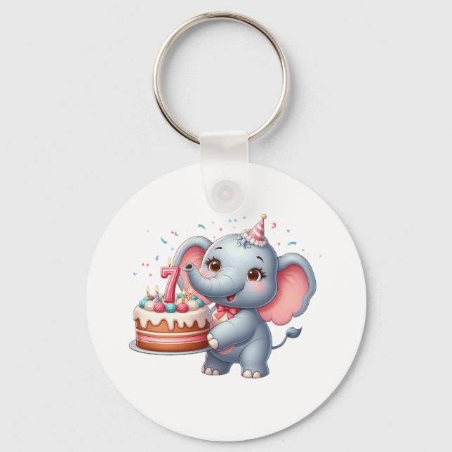 Llavero Cumpleaños 7 de elefante lindo (Anverso)