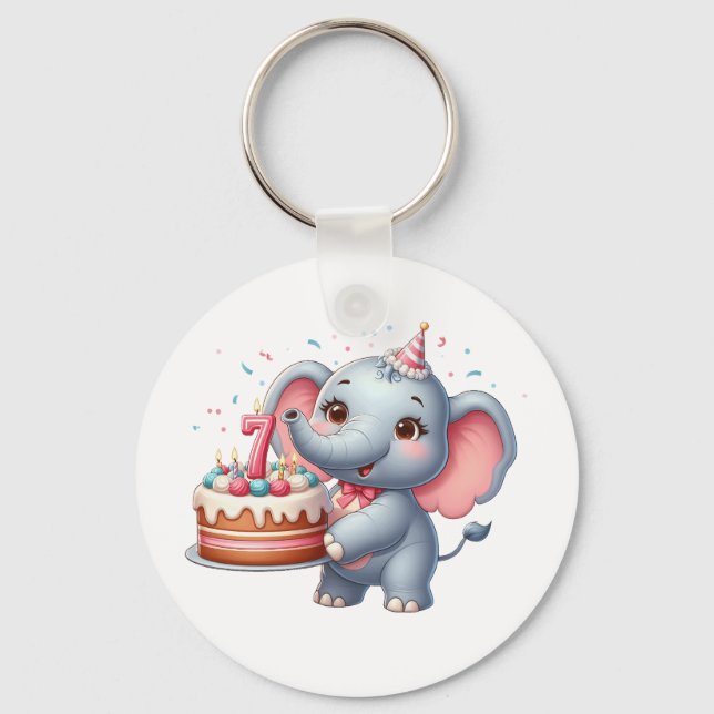 Llavero Cumpleaños 7 de elefante lindo (Anverso)