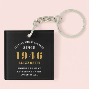Llavero Cumpleaños 80 1946 Negro Oro Personalizado para El