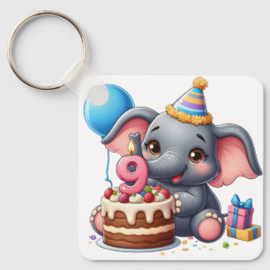 Llavero Cumpleaños 9 de elefante lindo