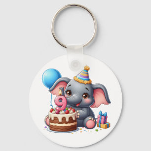 Llavero Cumpleaños 9 de elefante lindo