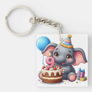Llavero Cumpleaños 9 de elefante lindo