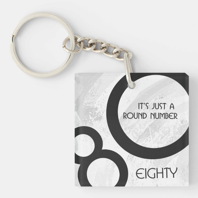 Llavero Cumpleaños blanco de 80 décadas (Frente)