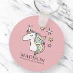 Llavero Cumpleaños de Cute Doodle Unicorn y Stars<br><div class="desc">Disponible aquí: http://www.zazzle.com/selectpartysupplies</div>