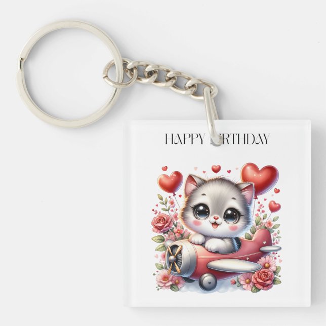 Llavero Cumpleaños de Kitten Pilot (Frente)
