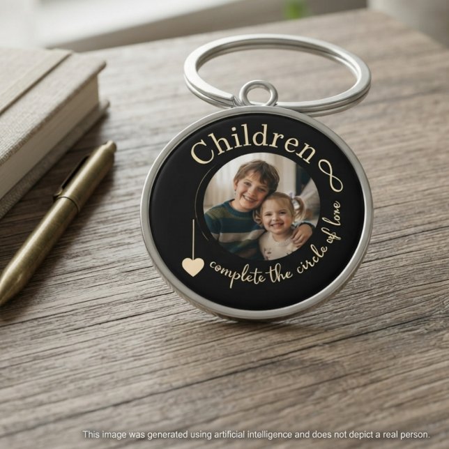 Llavero Cumpleaños de Mamá Círculo de Amor de Flores Silve (A whimsical 'Circle of Love' photo keychain for mom — perfect birthday gift idea.)
