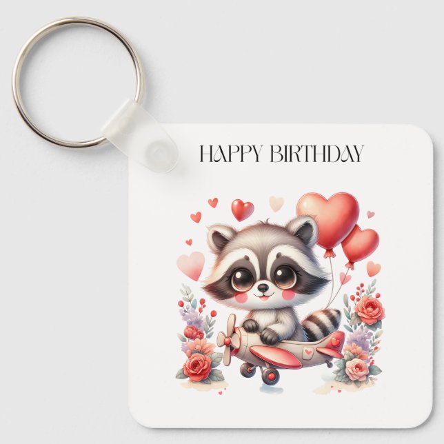 Llavero Cumpleaños de Mapache Volador (Anverso)