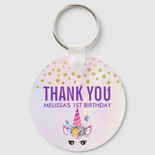 Llavero Cumpleaños de Unicornio Rosa y Flores