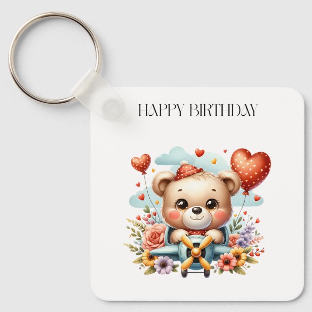 Llavero Cumpleaños del piloto de osito de peluche (Anverso)