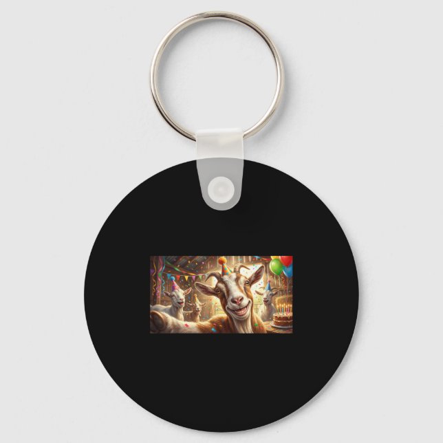 Llavero Cumpleaños divertido selfie cabra fiesta de cumple (Anverso)