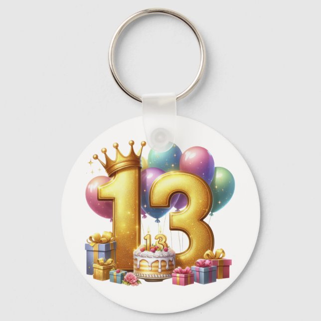 Llavero Cumpleaños dorado 13 (Anverso)