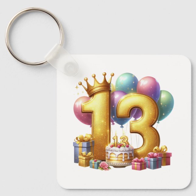 Llavero Cumpleaños dorado 13 (Anverso)