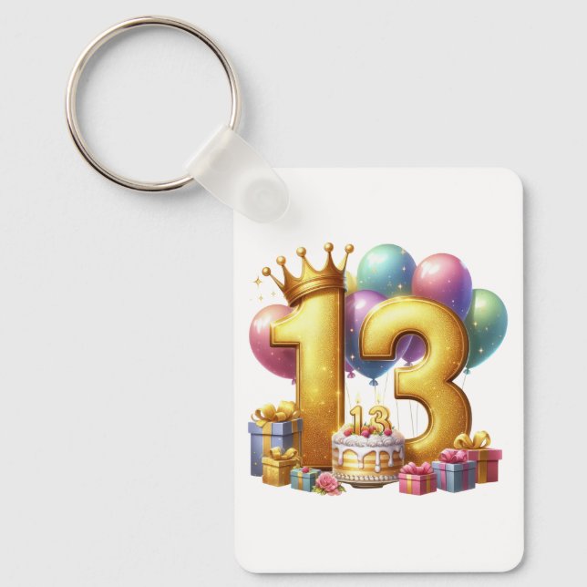 Llavero Cumpleaños dorado número 13 (Anverso)