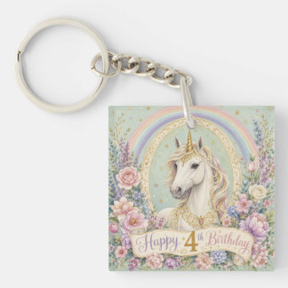 Llavero Cumpleaños elegante unicornio arcoíris 4 años