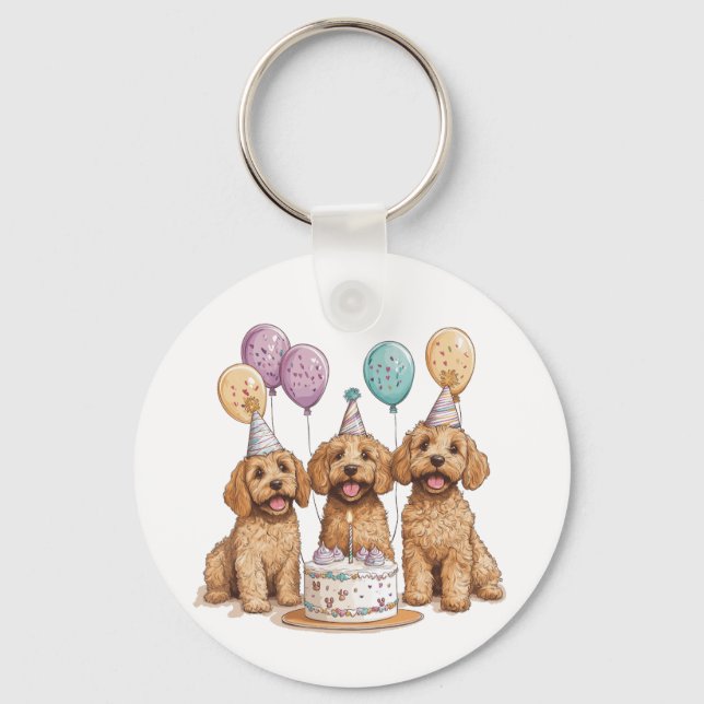 Llavero Cumpleaños Goldendoodle Dogs Pastel de cumpleaños (Anverso)