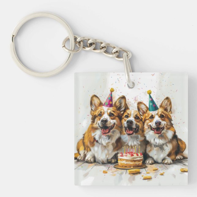 Llavero Cumpleaños Pembroke Welsh Corgi Dogs (Frente)