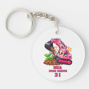 Llavero Cumpleaños Personalizado Excavadora Rosa