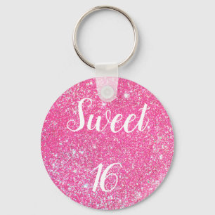 Llavero Cumpleaños SWEET 16 Brillo Rosa Brillante Purpurin