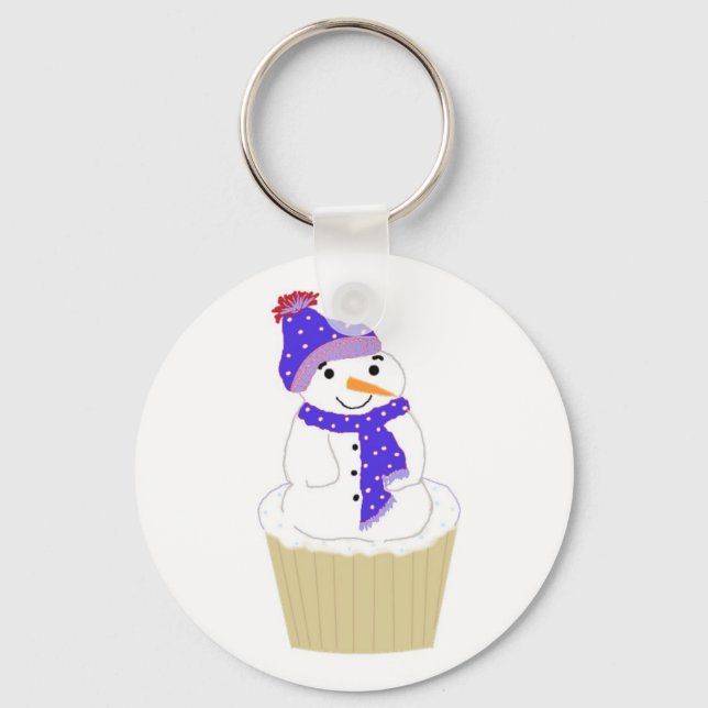 Llavero Cupcake de muñeco de nieve alegre (Anverso)