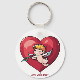 Llavero Cupido en el corazón rojo