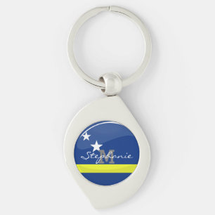 Llavero Curaçao redondo señala por medio de una bandera
