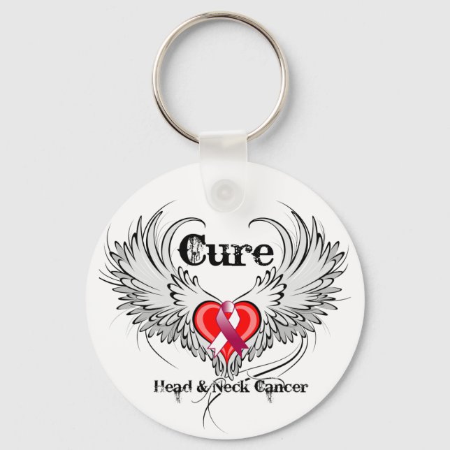Llavero Cure Head Neck Cancer Heart Tattoo Wings (Anverso)