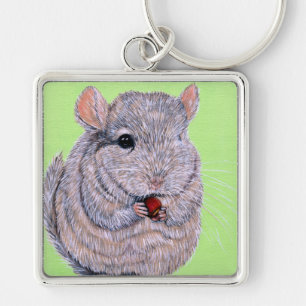 Llavero Curiosamente Nibbling Chinchilla Painting Keychain