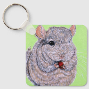 Llavero Curiosamente Nibbling Chinchilla Painting Keychain