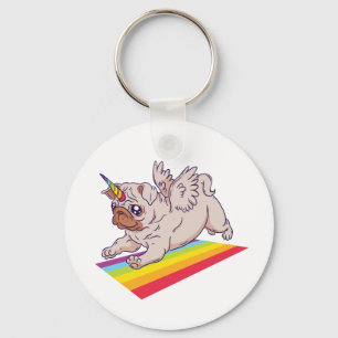 Llavero Curioso PUG quiere ser un perro con arcoiris de un