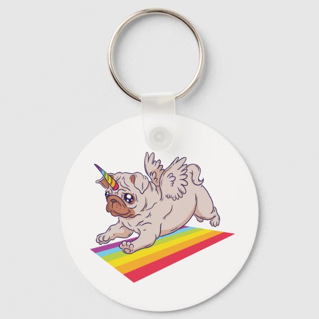 Llavero Curioso PUG quiere ser un perro con arcoiris de un (Anverso)