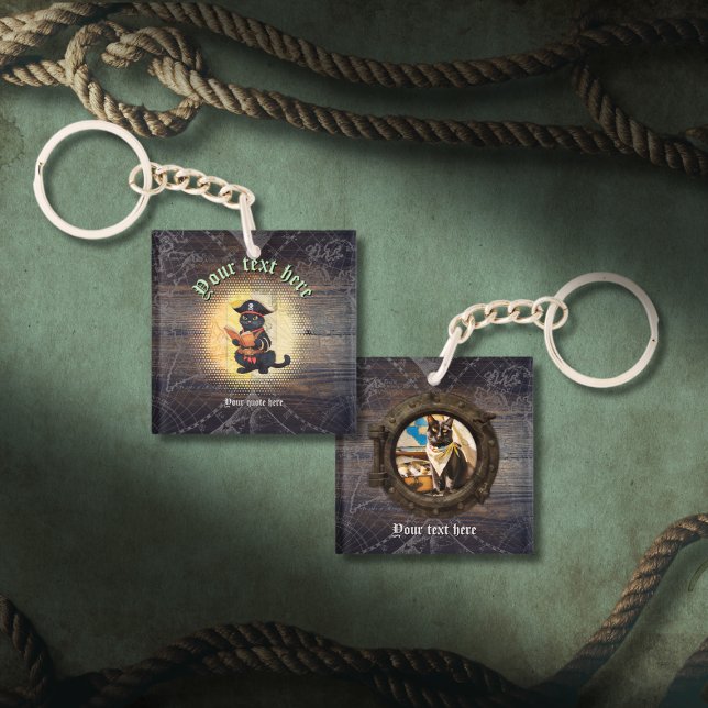Llavero Curiosos dictadores de gatos piratas misterios ant (Curious pirate cat deciphers ancient mysteries keychain)