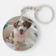 Curte Puppy Dog Bathtime Round Acrylam Keychain