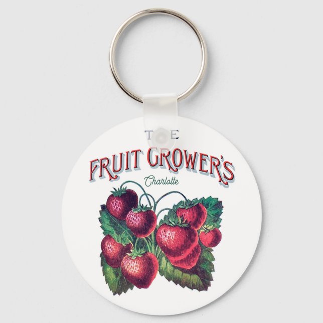 Llavero Curte Vintage Strawberries Berries Añadir tu nombr (Anverso)