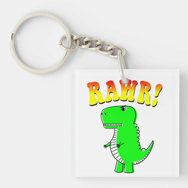 Llavero Curte y enojado T-Rex RAWR Groovy Textos (Frente)