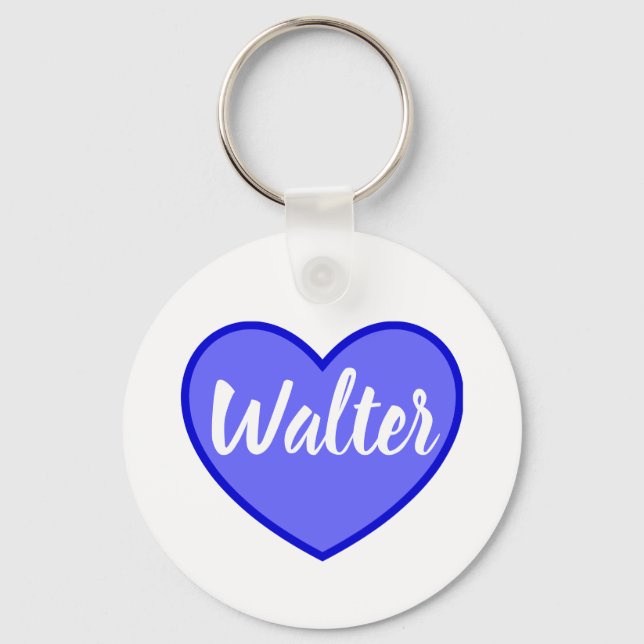 Llavero Curvy Walter Name In Blue Love Heart, (Anverso)