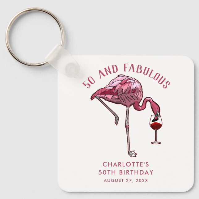 Llavero Custom 50th Birthday Flamingo Favors Swag (Anverso)