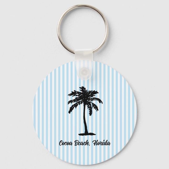 Llavero Custom Beach Palm Tree Nautical Blue Stripe (Anverso)