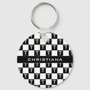 Llavero Custom Black and White Medical Symbol Caduceus