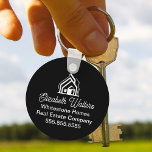 Llavero Custom Black Real Estate Company House Realtor<br><div class="desc">This professional realtor keychain is custom made with your real estate company name under the modern cursive script and house image. These trendy minimalist black realty business promotional items feature a house logo image for home builder or realty agent company marketing.</div>