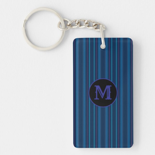 Llavero Custom Capital Initial Navy Blue Stripes Keychain (Frente)