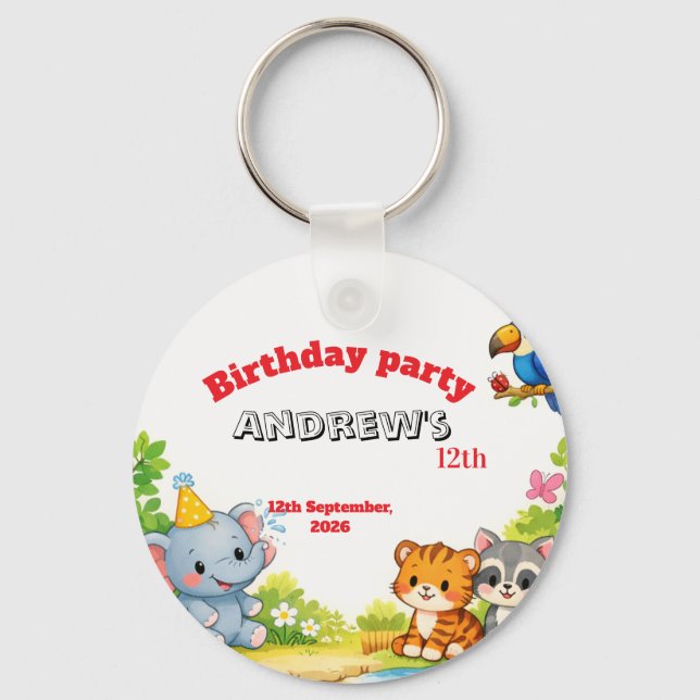 Llavero Custom Cartoon Animal Birthday Invitation  (Anverso)