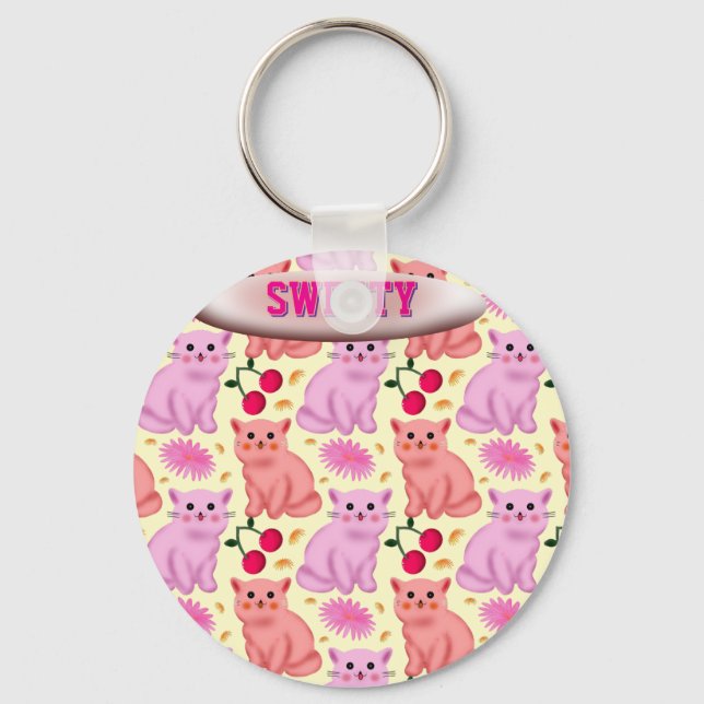 Llavero Custom Cute Cat Cherry Floral Pattern (Anverso)