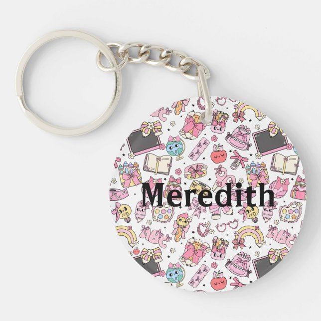 Llavero Custom Cute Retro Back To School Pattern Keychain (Frente)