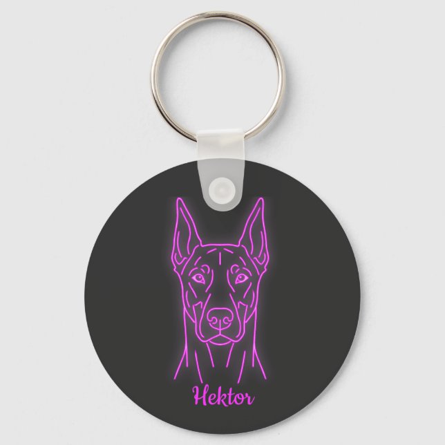 Llavero Custom Doberman Neon Glow Personalized (Anverso)
