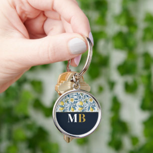 Llavero Custom Elegant Mediterranean Lemon Botanical Navy