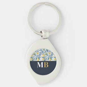 Llavero Custom Elegant Mediterranean Lemon Botanical Navy