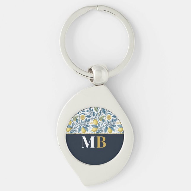 Llavero Custom Elegant Mediterranean Lemon Botanical Navy (Anverso)