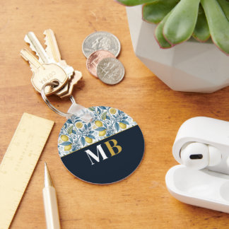 Llavero Custom Elegant Mediterranean Lemon Botanical Navy