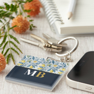Llavero Custom Elegant Mediterranean Lemon Botanical Navy